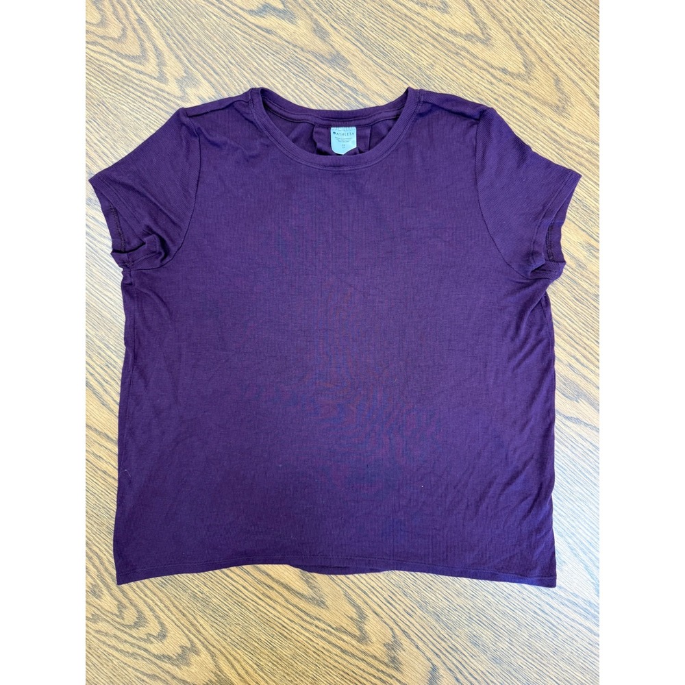 Athleta Womens Plum Purple Ribbed Short Sleeve Tulip Back Activewear Top XS